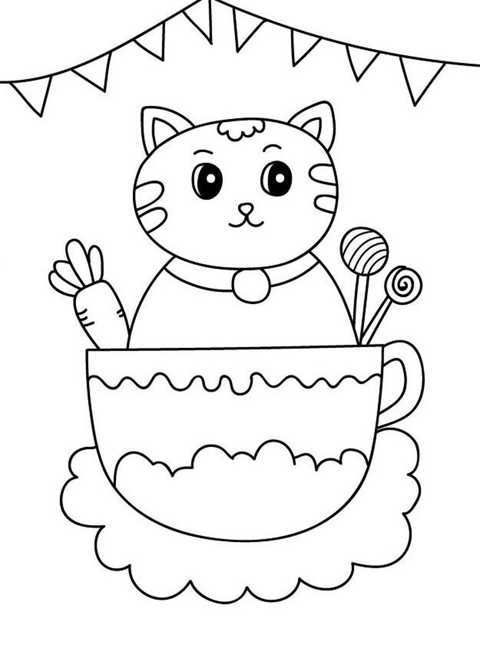 马克笔儿童画,简笔画(内附线稿) 猫咪儿童画,马克笔画