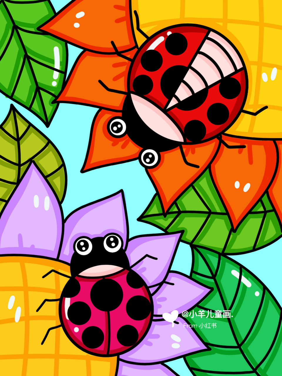 可爱的小瓢虫儿童创意画 幼儿园 9315打印 #创意美术儿童画