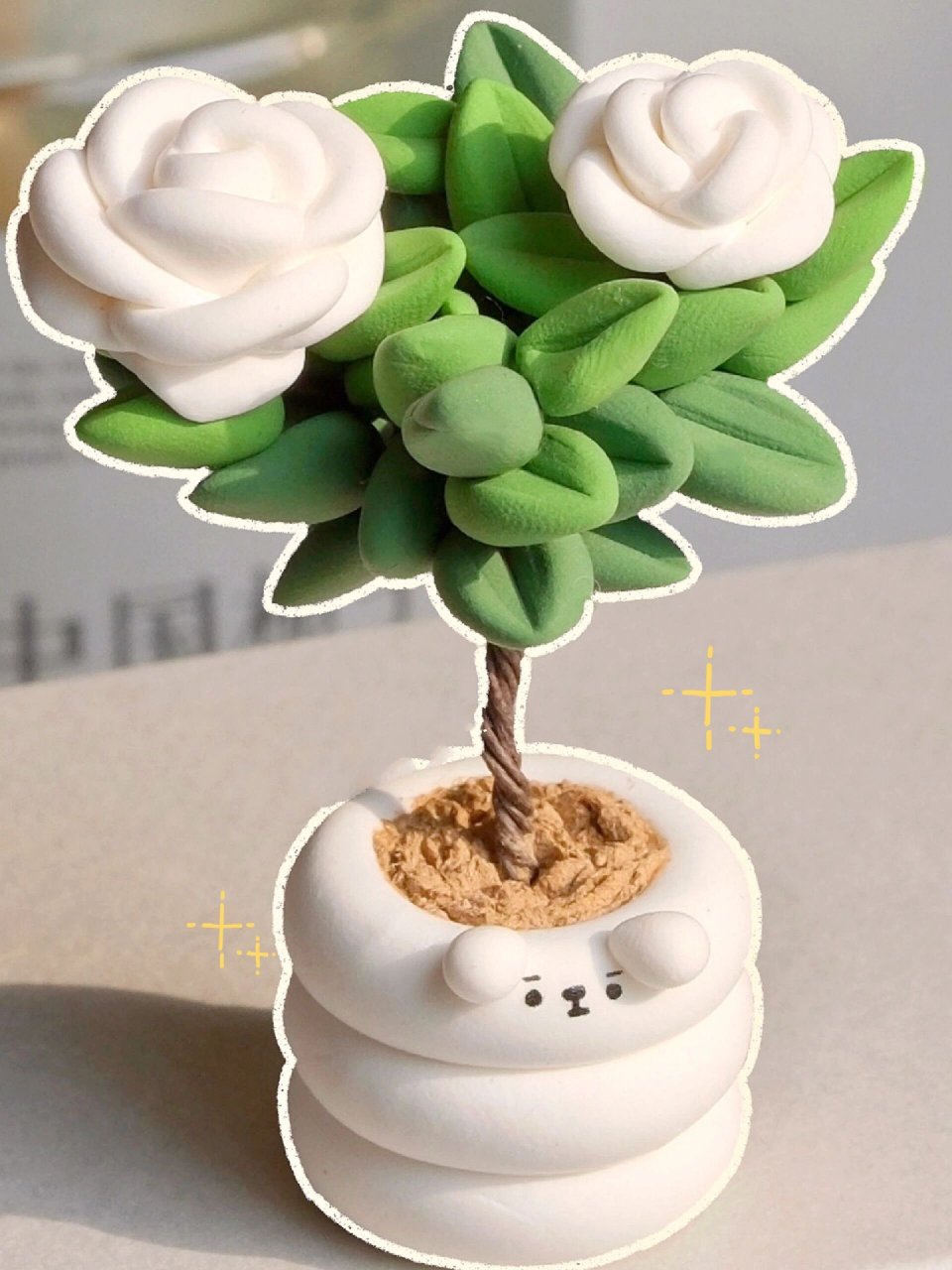 粘土教程|95和我一起来做栀子花小盆栽 78来捏桌面小盆栽啦～今天