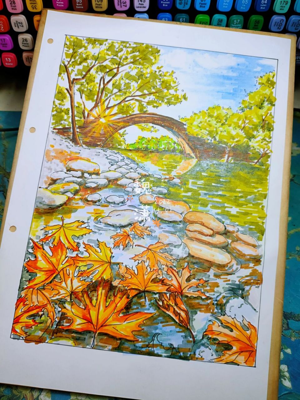 马克笔风景画(秋–落叶知秋94) #马克笔风景画# #风景画# #马克笔