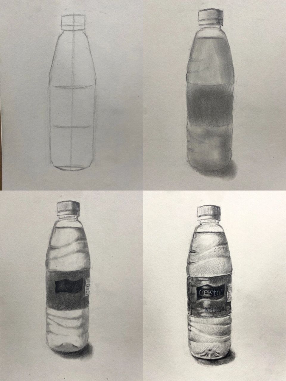 素描矿泉水瓶的快速画法步骤图