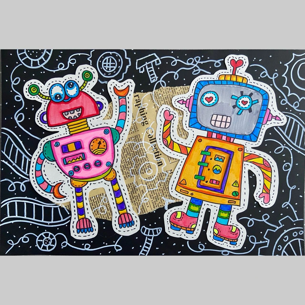 儿童创意画《机器人》 了解各种形状结构的机器人,激发想象力与创造力