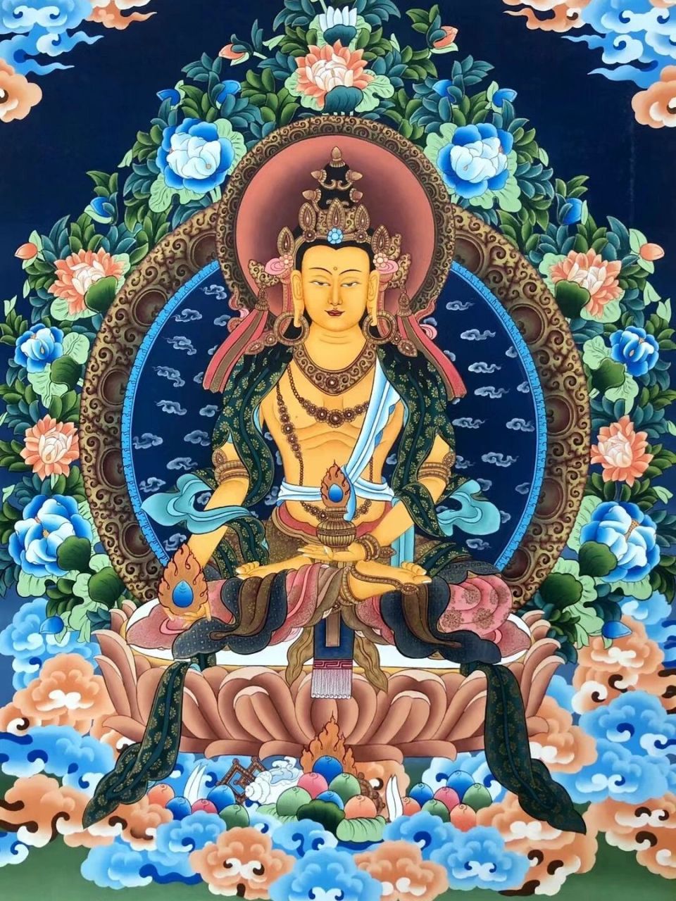 95四大菩萨之一,精美彩唐 【地藏王菩萨 画芯尺寸53×75cm  24k纯金