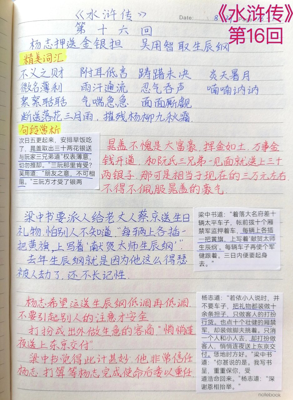 《水浒传》第16回读书笔记 杨志押送金银担,吴用智取生辰纲.