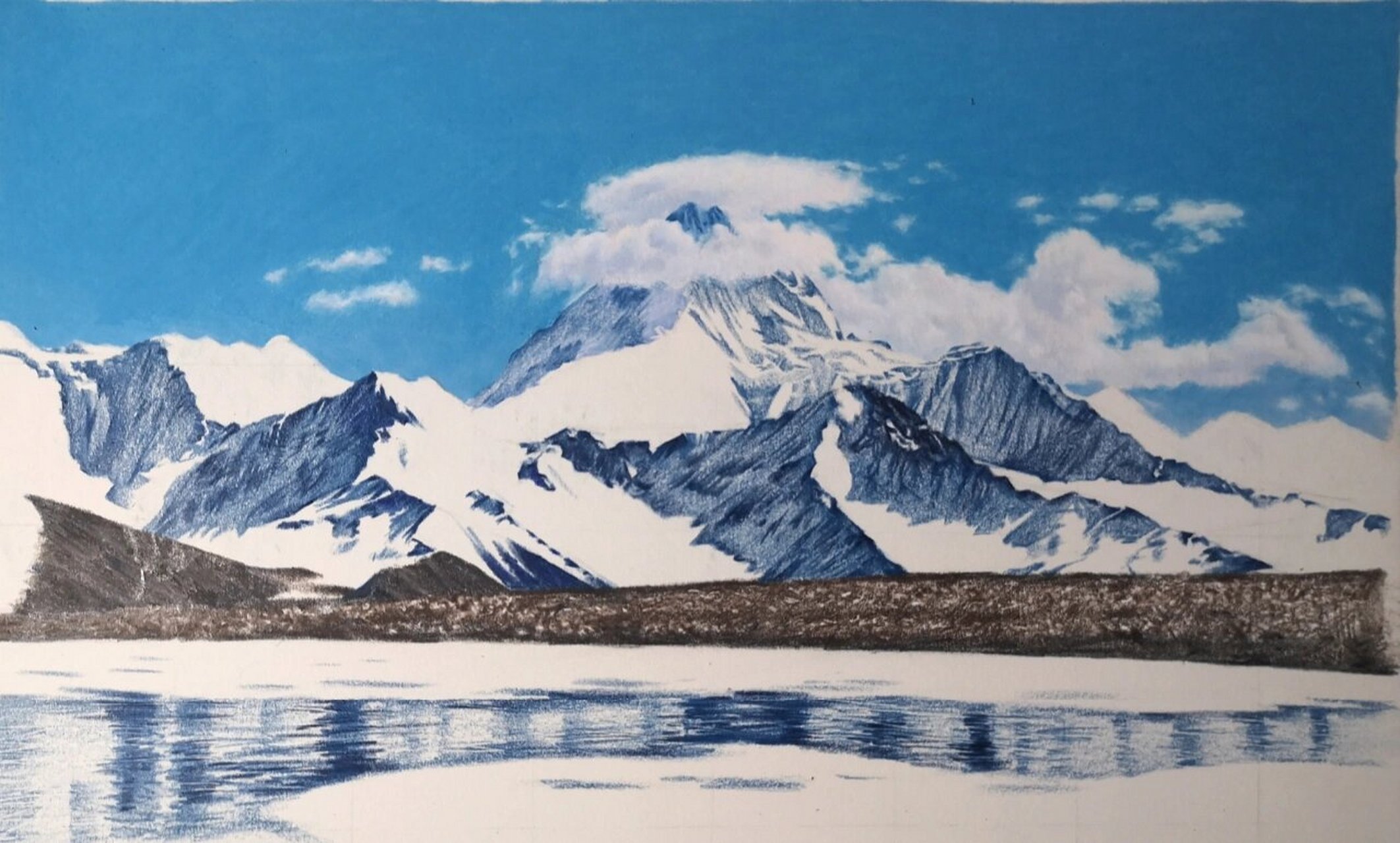 彩铅|冰湖雪山