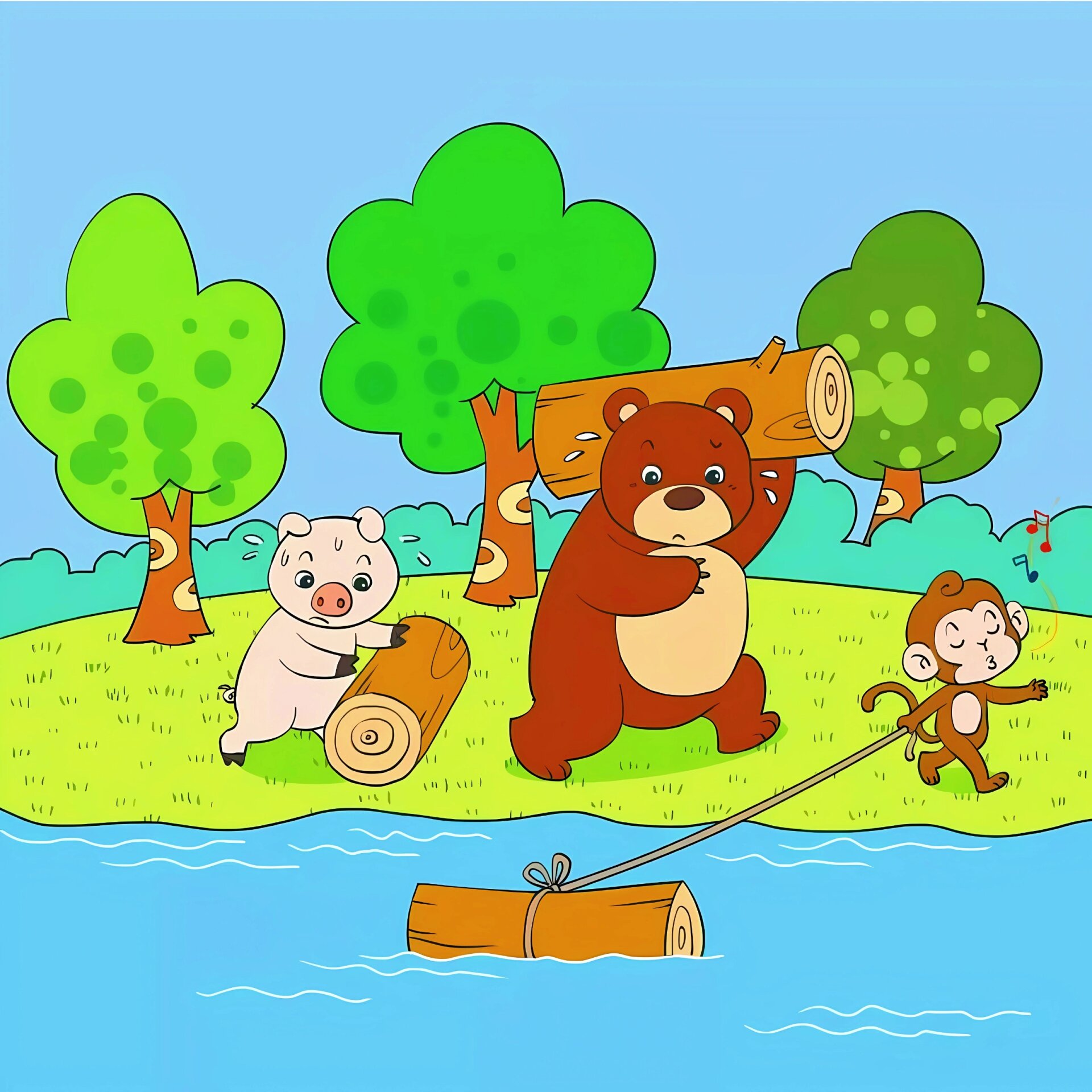 一二年级看图写话《搬木头》