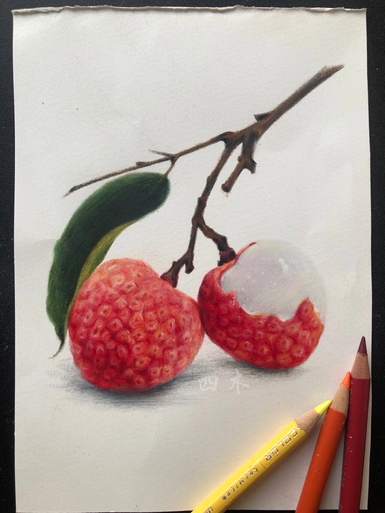 彩铅荔枝|77步骤 06絮絮叨:难为情,第一次画荔枝,画荔枝之前一度