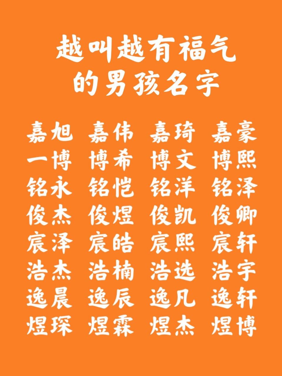 越叫越有福气的男孩名字 嘉旭  嘉伟  嘉琦  嘉豪 一博  博希  博文