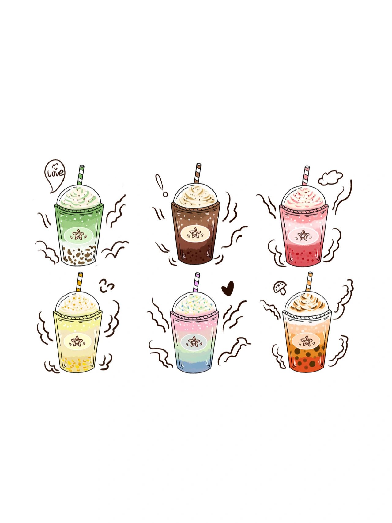 卡通奶茶果茶元素 💗💗素材分享 🌈彩色卡通手绘速写风缤纷奶茶