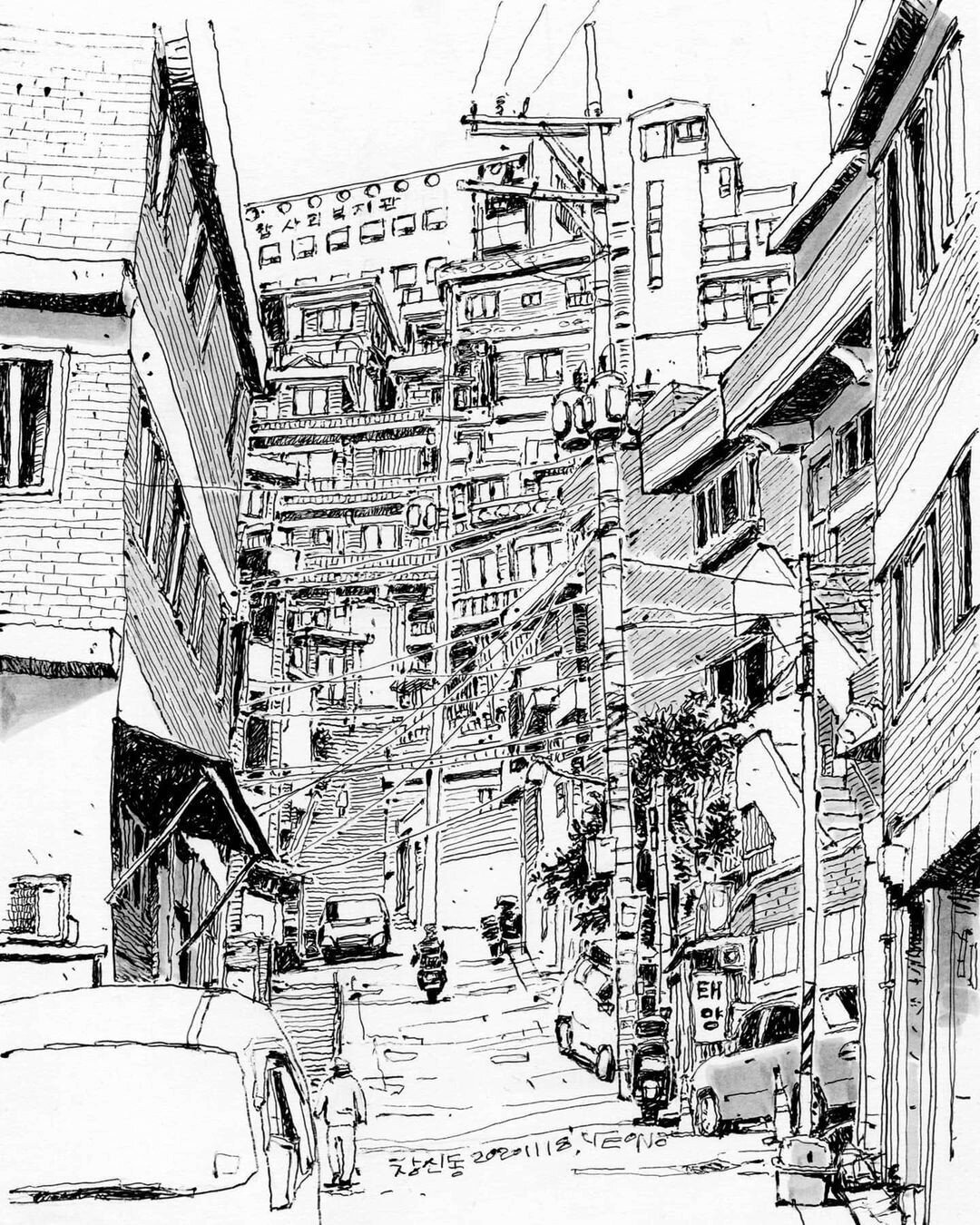 城市街景手绘作品