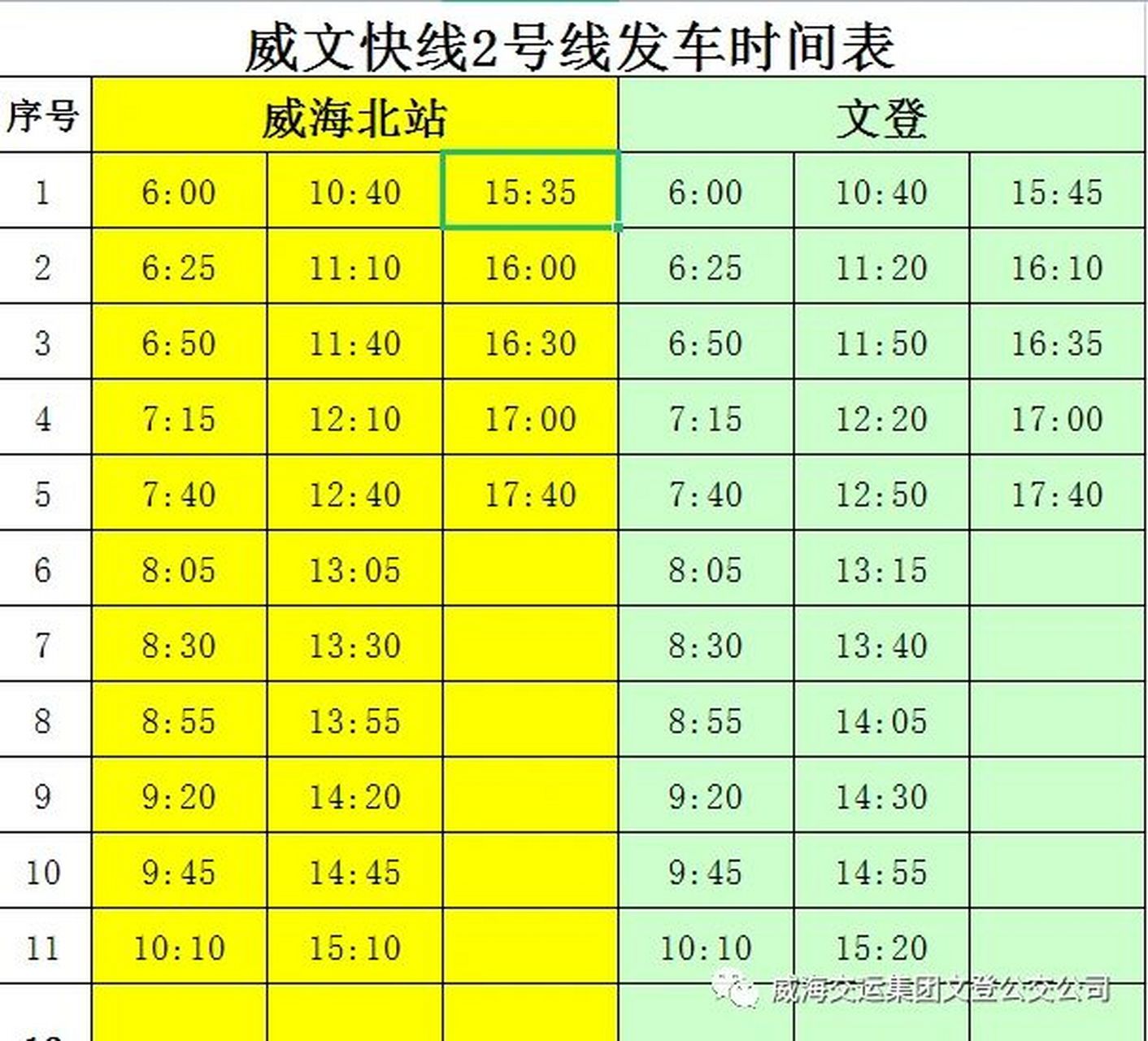 威文快线最新发车时间