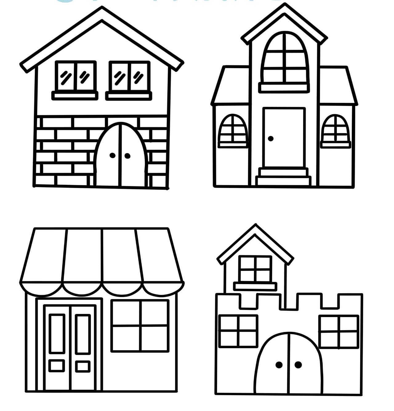 控笔练习|几何形房子92简笔画线稿366