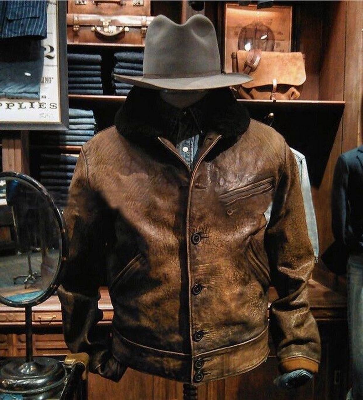 博主私物| rrl农场做旧毛领皮夹克 很多年前当rrl的皮衣还是中国产的