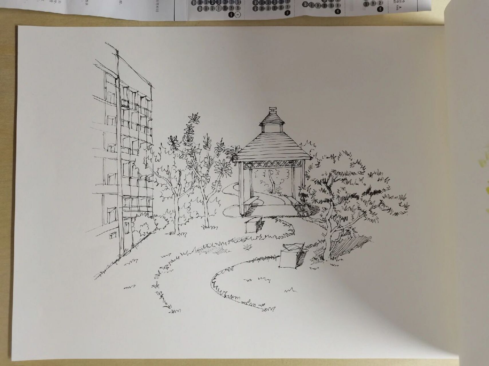 校园景观手绘写生