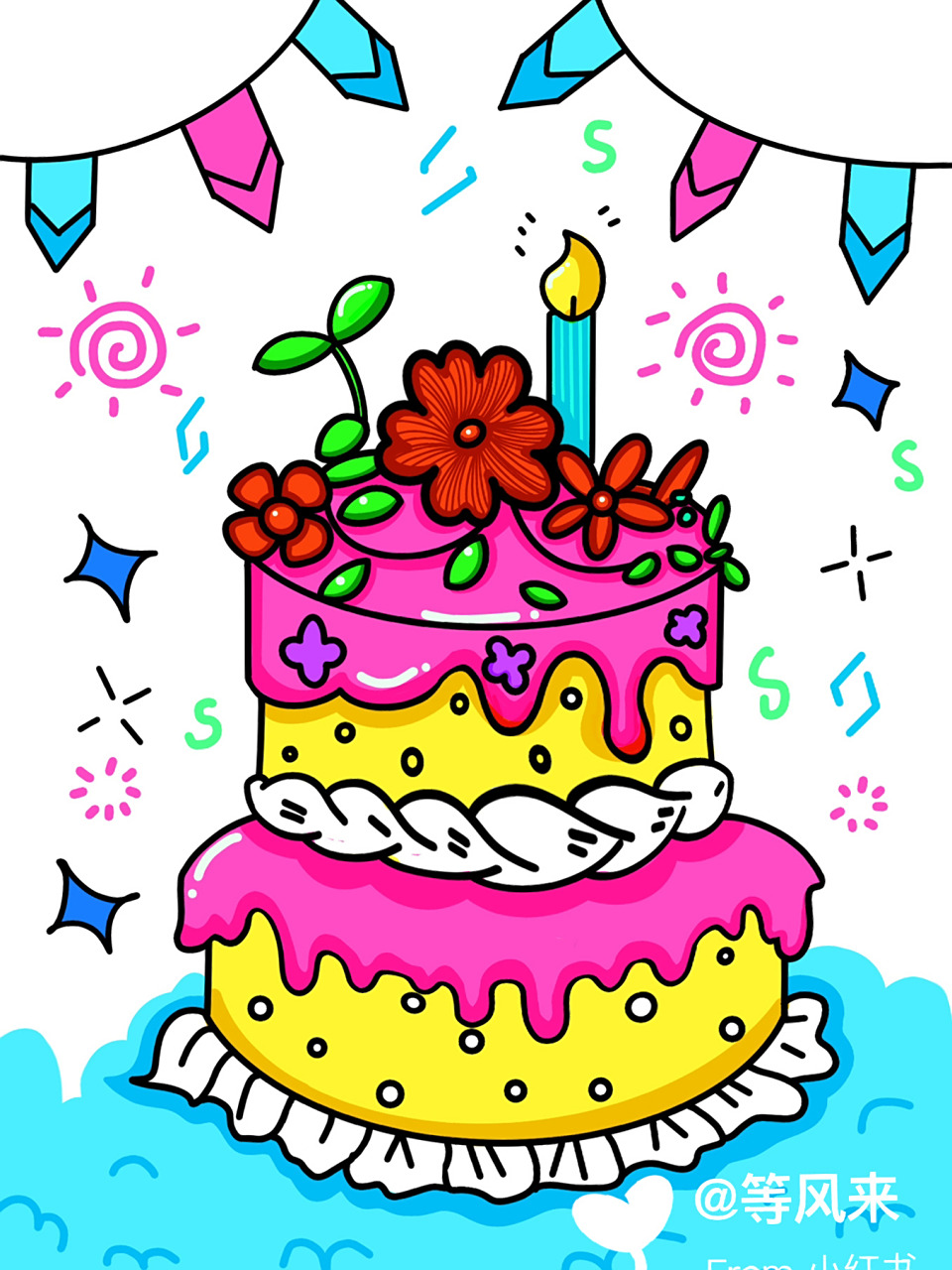 创意美术儿童画# #生日蛋糕# #蛋糕# #简笔画教程# ##生日蛋糕晒一晒