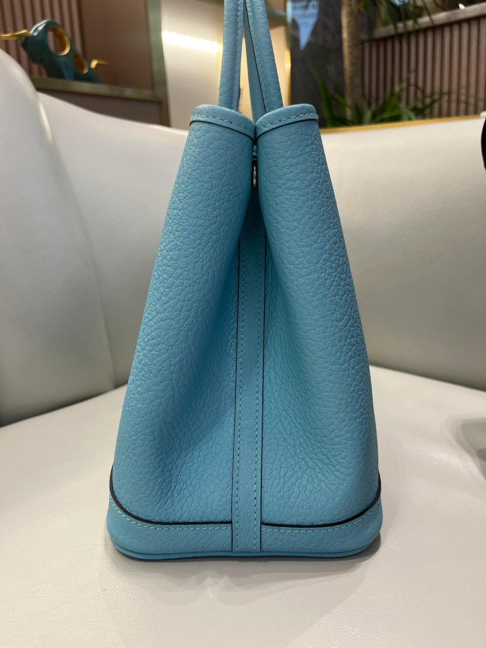 爱马仕gardenparty花园30手提包 t刻 7g天青蓝银扣 tc皮 颜色超漂酿
