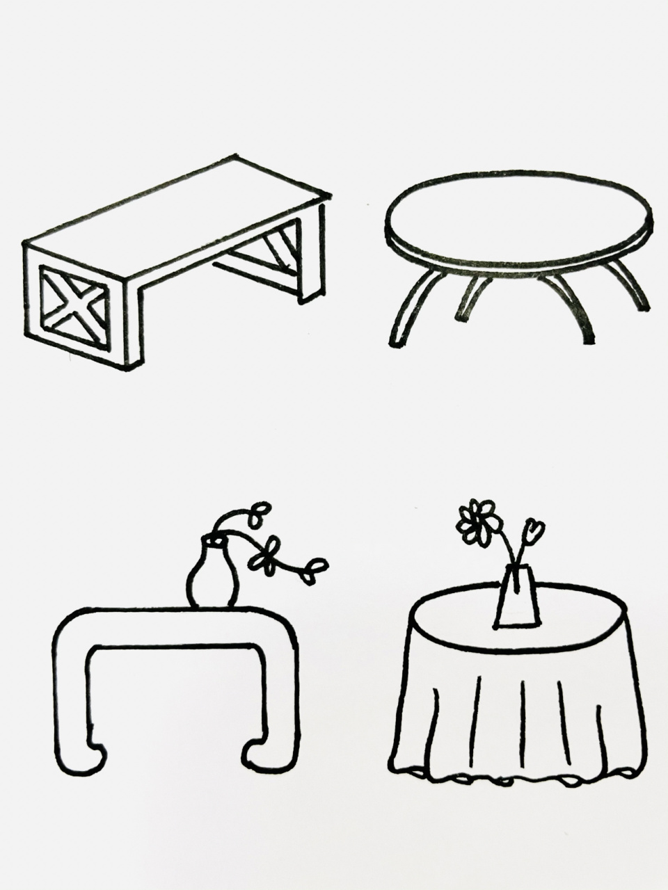 【简笔画】桌子 分享一组桌子简笔画 各种形态 一应俱全 拿出放手帐里