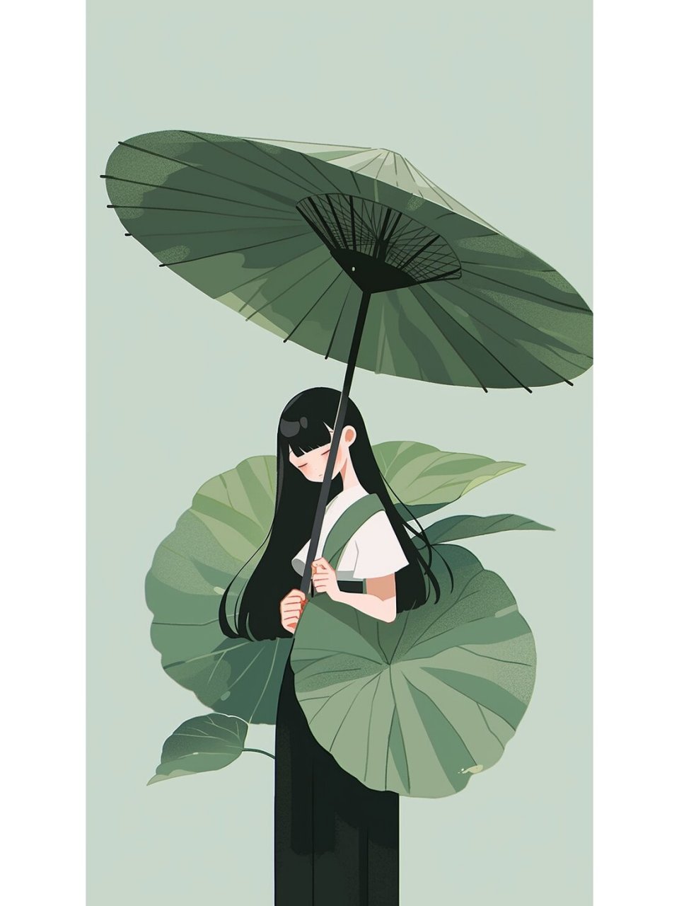 极简美学|撑着荷叶伞的女孩 最近在小看到了很多极简的插画,这种简约