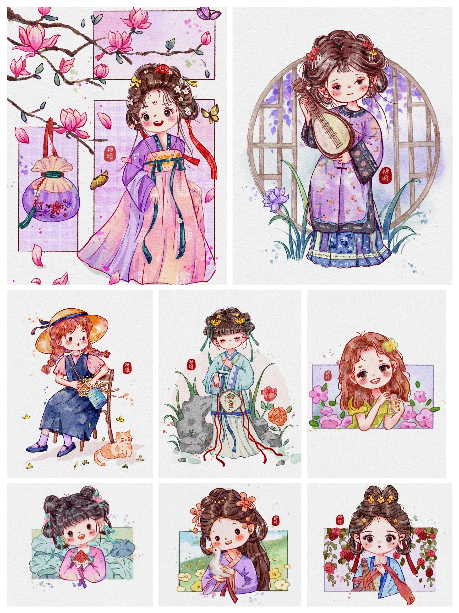 q版水彩人物插画合集