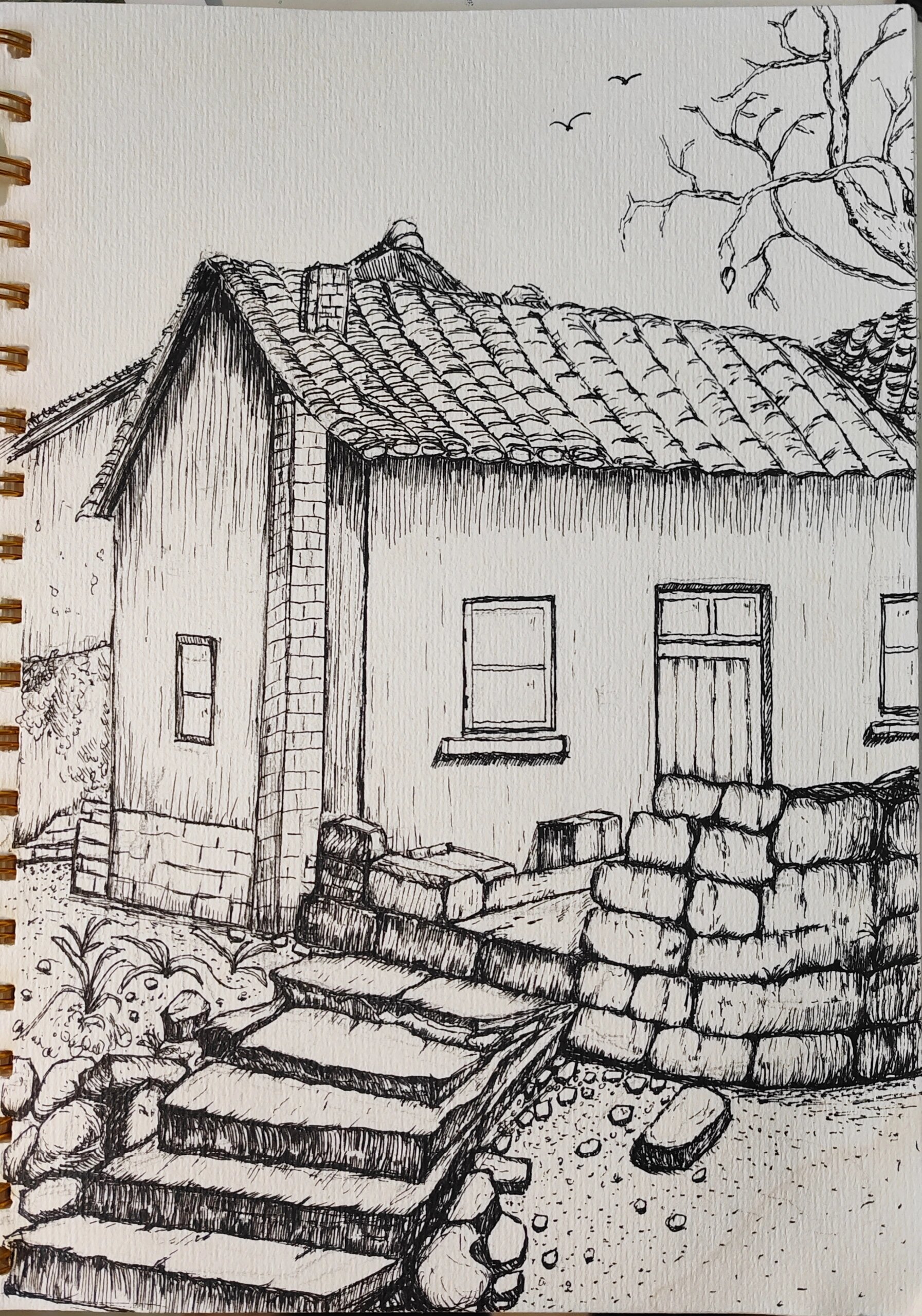 简单线描乡村房子