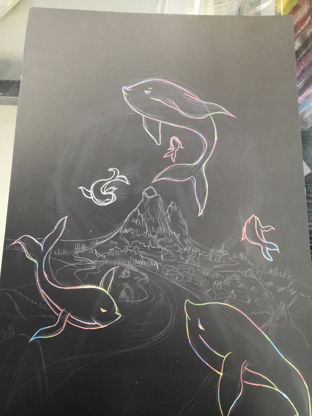 刮刮画临摹 步骤图 一根牙签就可以