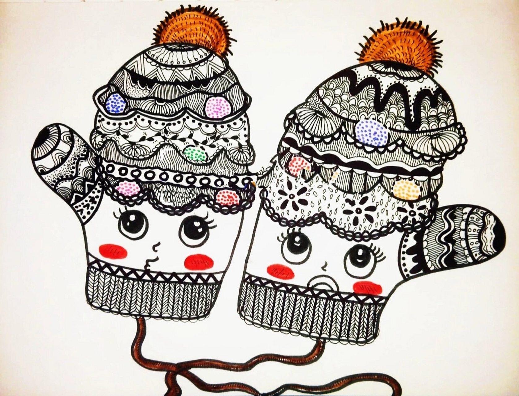 秋冬手套#线描画#原创 《秋冬手套》 适合年龄:7-10岁 冬天来了,赶快