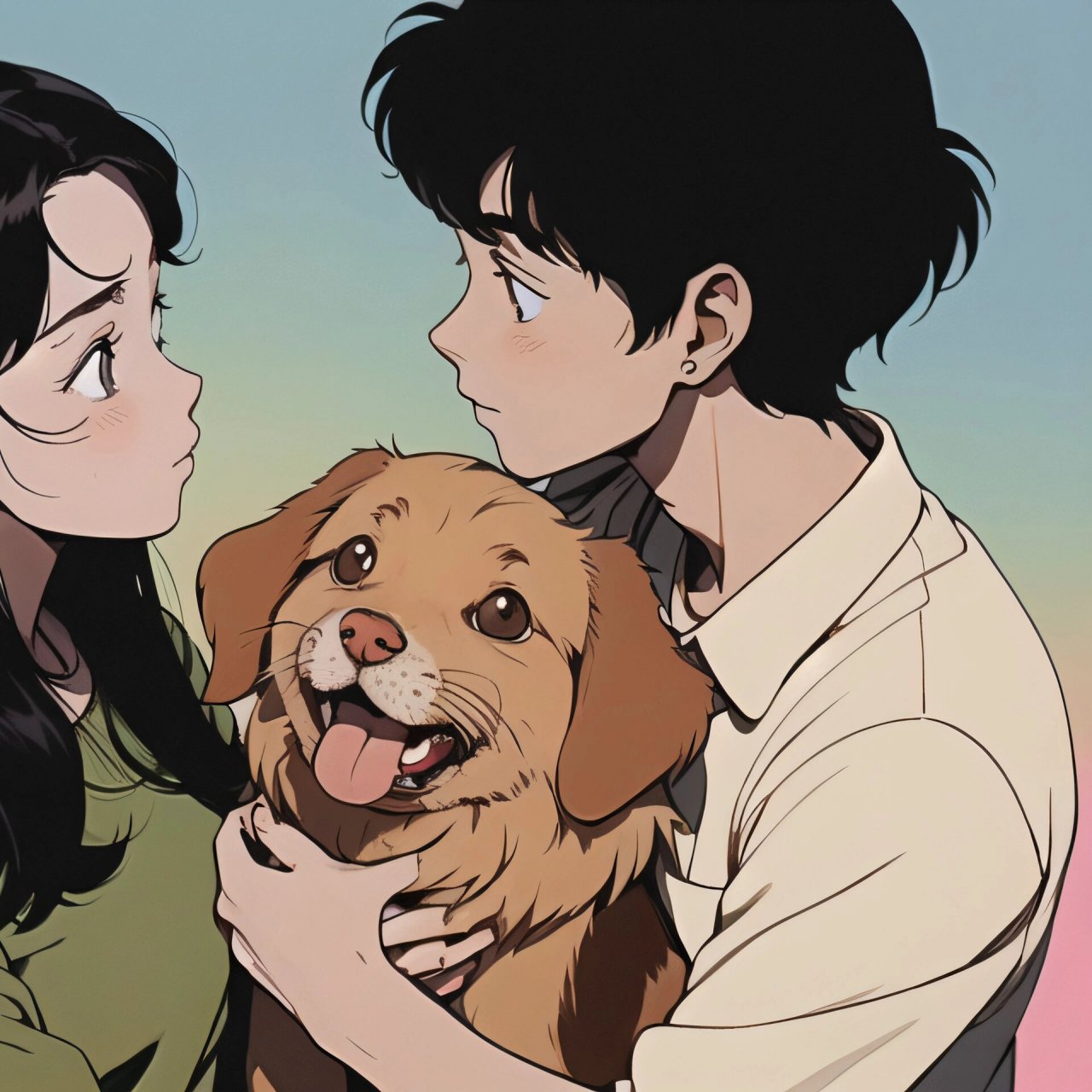 旧漫头像|小金毛和他的主人情侣头像