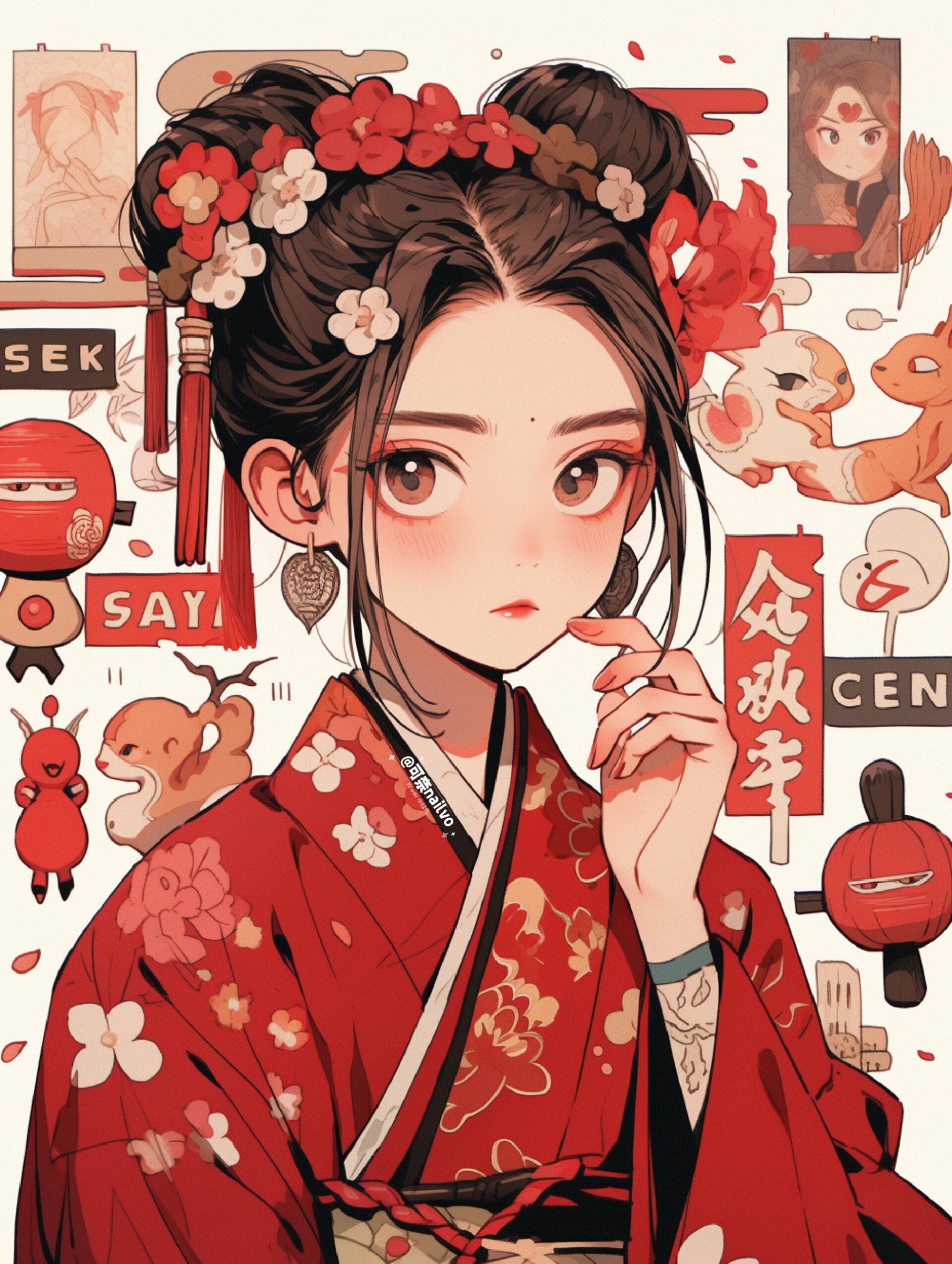 国风红色系女孩|爱与炙热|头像壁纸  对热爱的喜欢一点也不少,化作