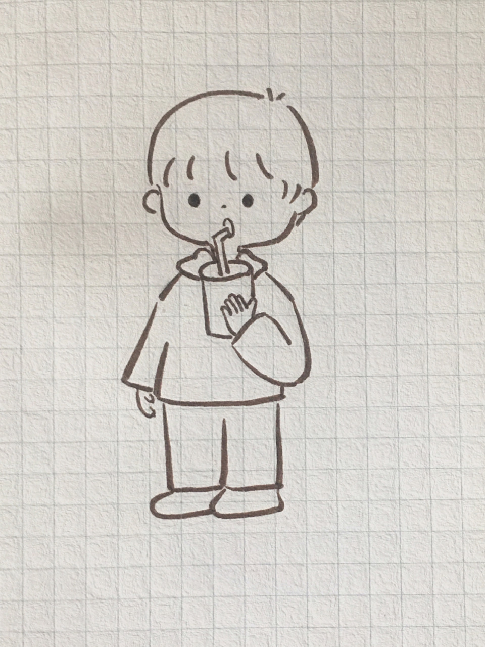 可爱简笔画 暖萌小男孩//附线稿 手帐简笔画 喝奶茶吗 马克笔萌系人物