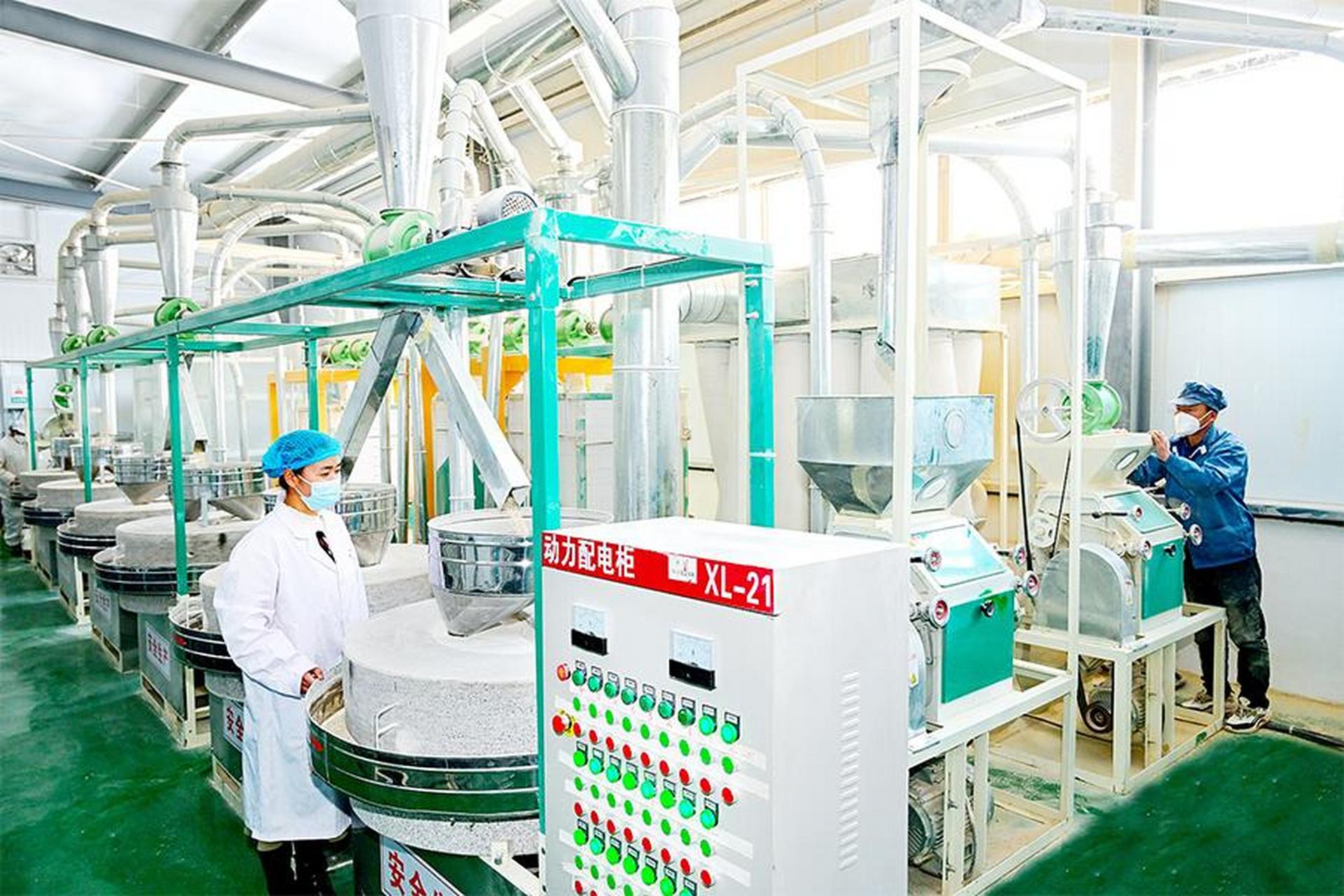 长子县兴农农业开发有限公司生产车间内,员工在加紧生产面粉