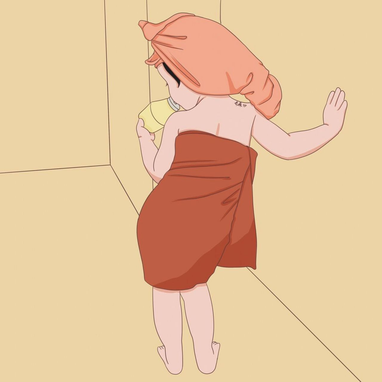 插画 | 头像 | 穿浴袍喝牛奶的小女孩 图片可做个人头像,个人壁纸