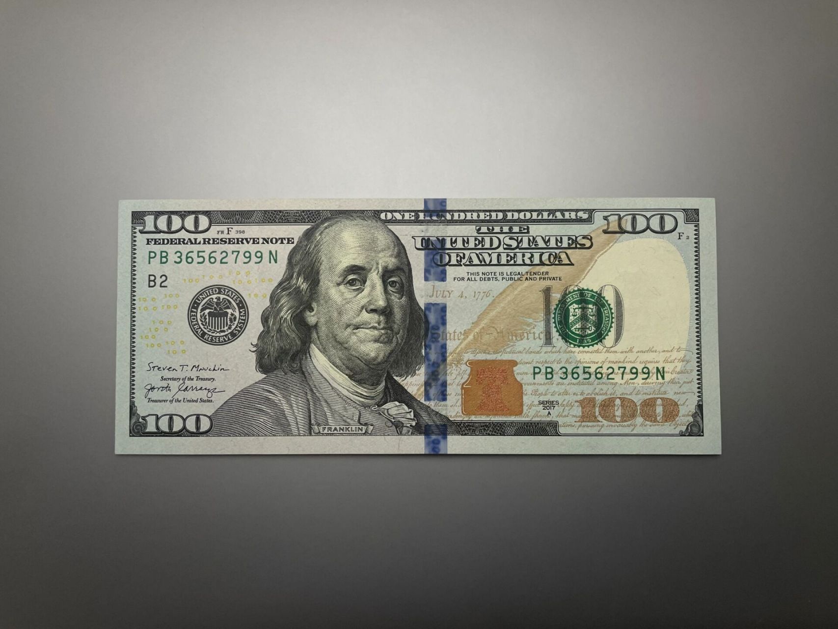 9694100 dollors usd 100 美元纸币正面人物为本杰明61富兰克林