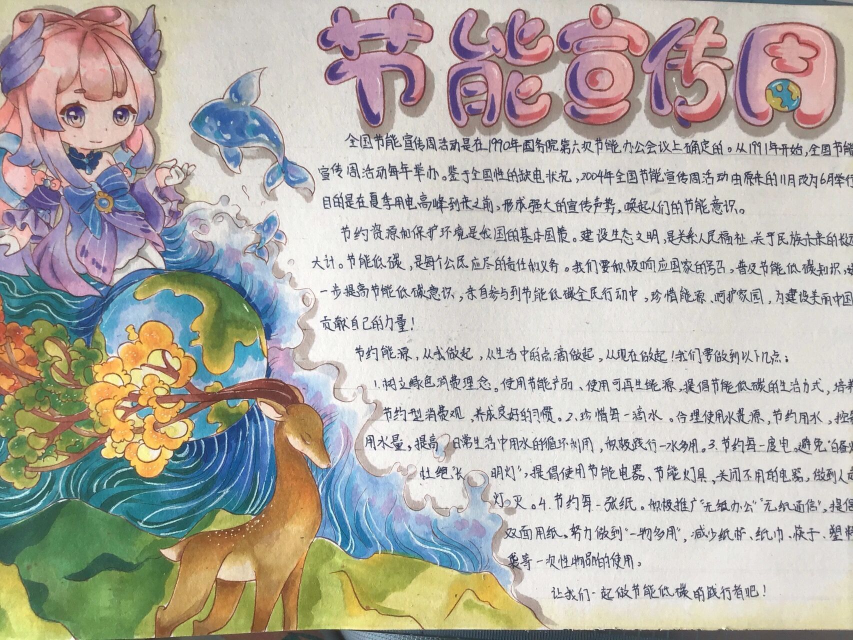 节能宣传手抄报 画个心海