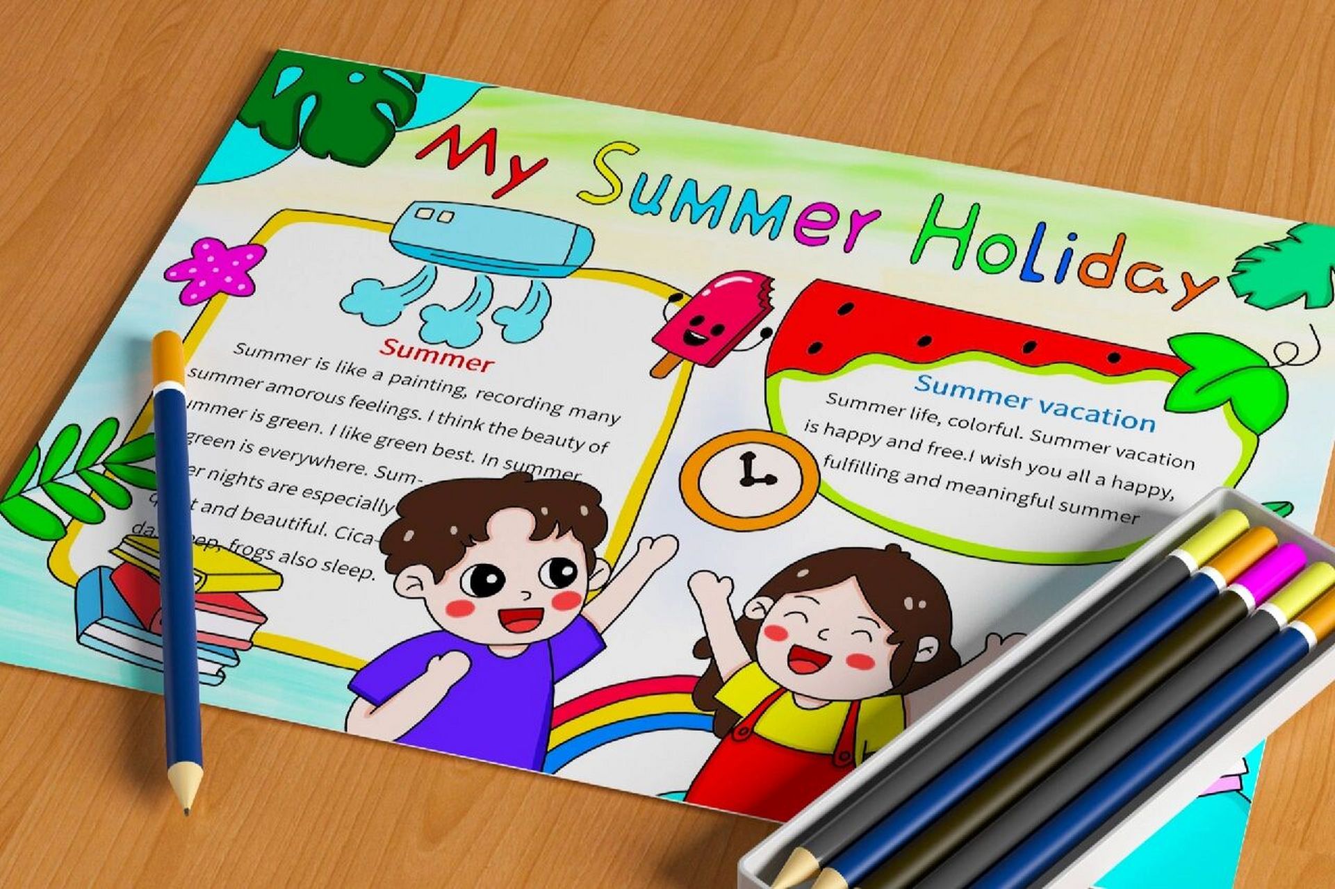 暑假生活英语手抄报假期英语小报