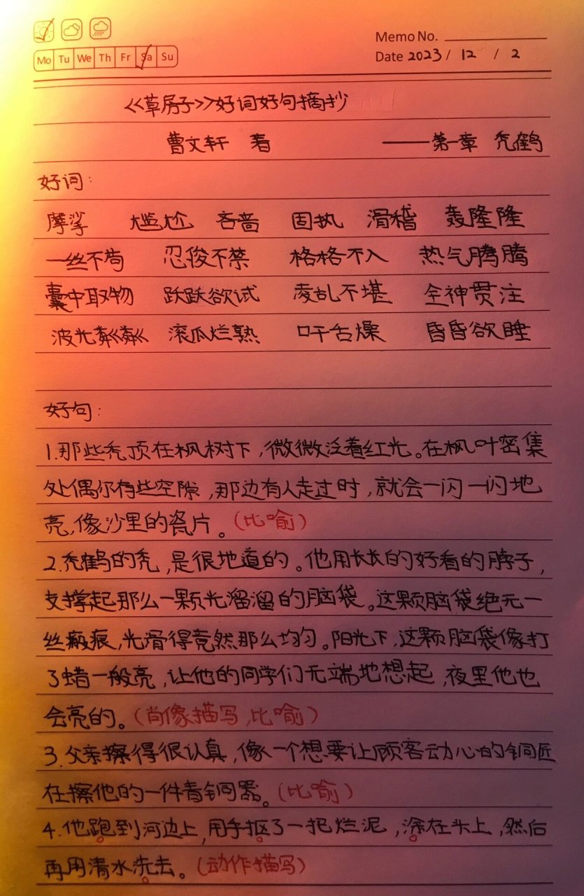 《草房子》好词好句摘抄——第一章 秃鹤 我又来更新了,好久没更新了