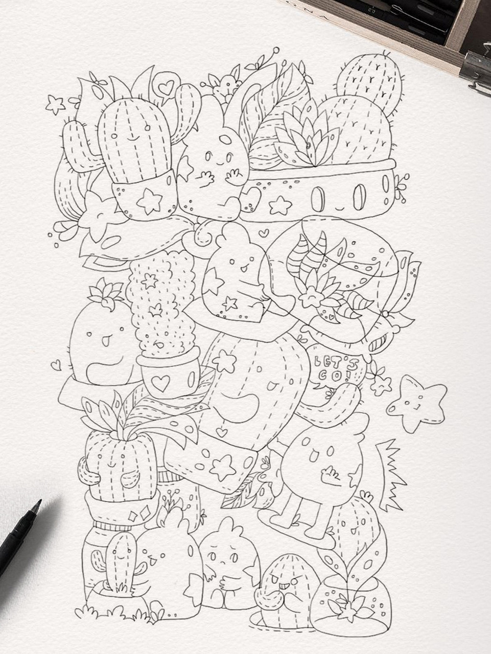 初学手绘插画线稿日常练习 植物系列 好友说对于初学者来说,这样的
