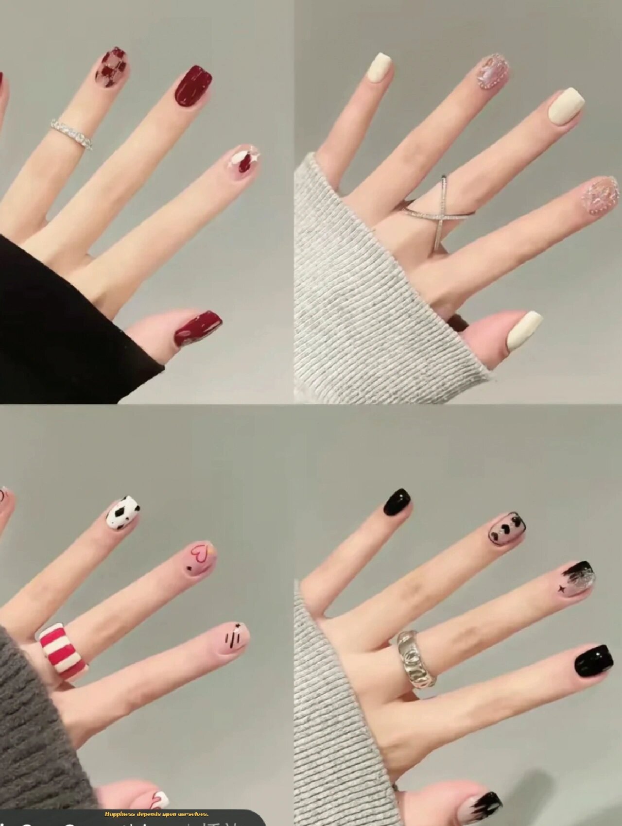 超好看可爱甜酷黑白手绘短款美甲97