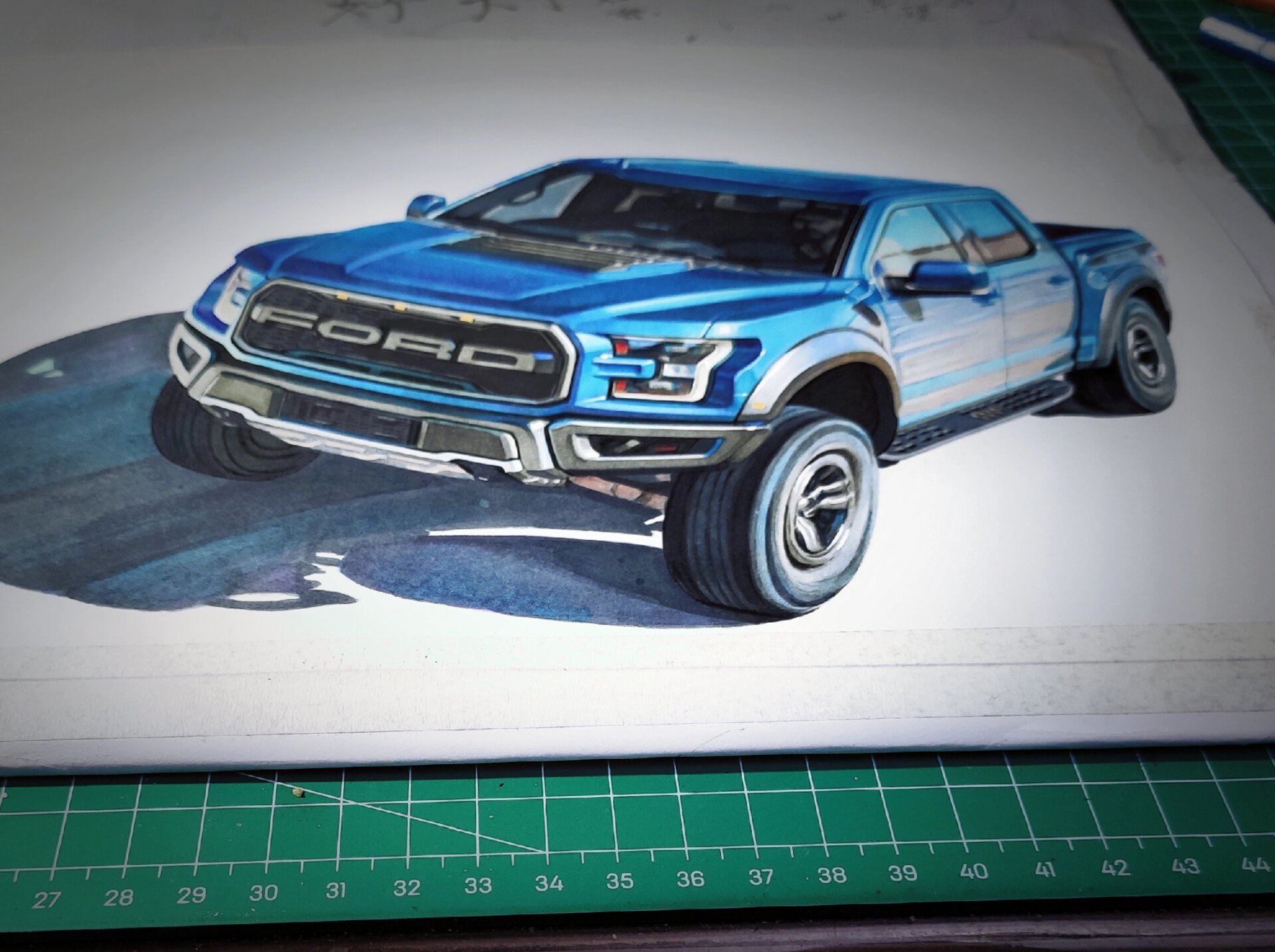 今天马克笔手绘画一台福特f150 皮卡里最强的性能版本—福特猛禽f150