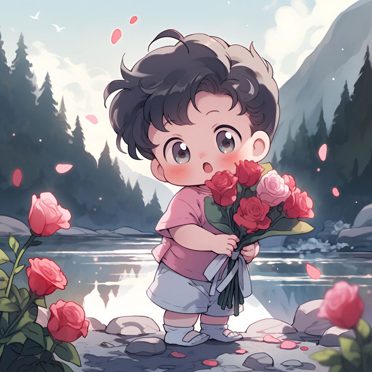 超可爱的捧花男头78可组情头哦