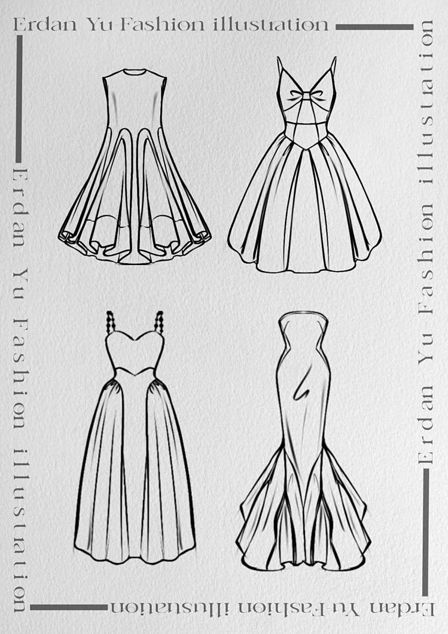 服装手绘/一波连衣裙线稿合集9393拿捏了～ 给大家整理了一波我画