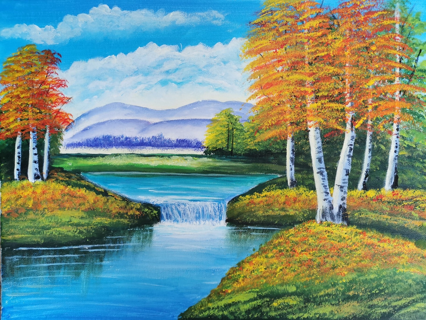 秋景画:红橙黄绿,山光水色 在北京读书时喜欢在秋声吹彻时,观木叶尽染