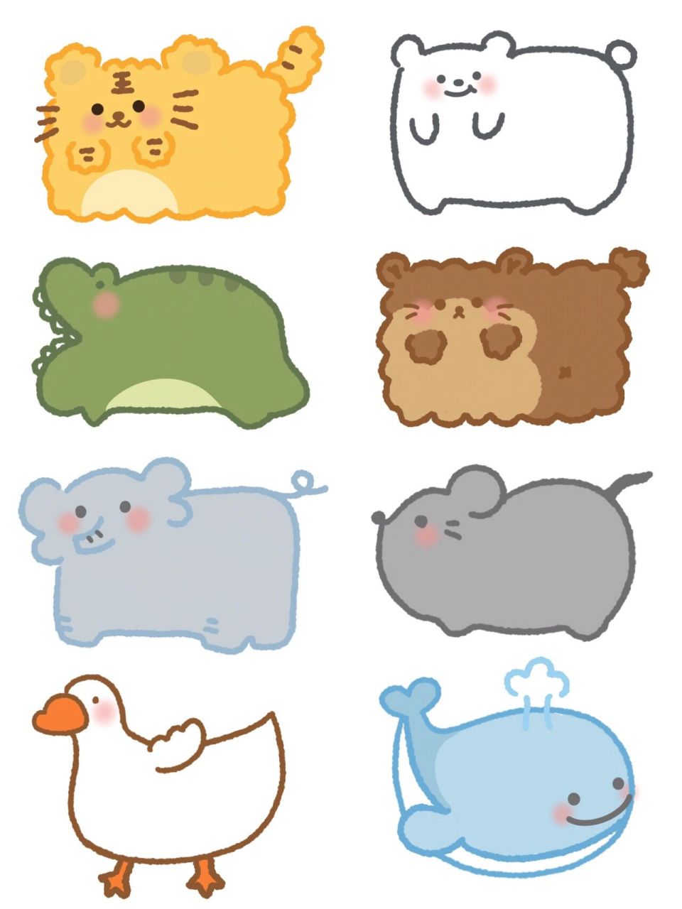 手帐素材|手绘可爱小动物便利贴第三弹98 一群胖胖的小动物正在向你