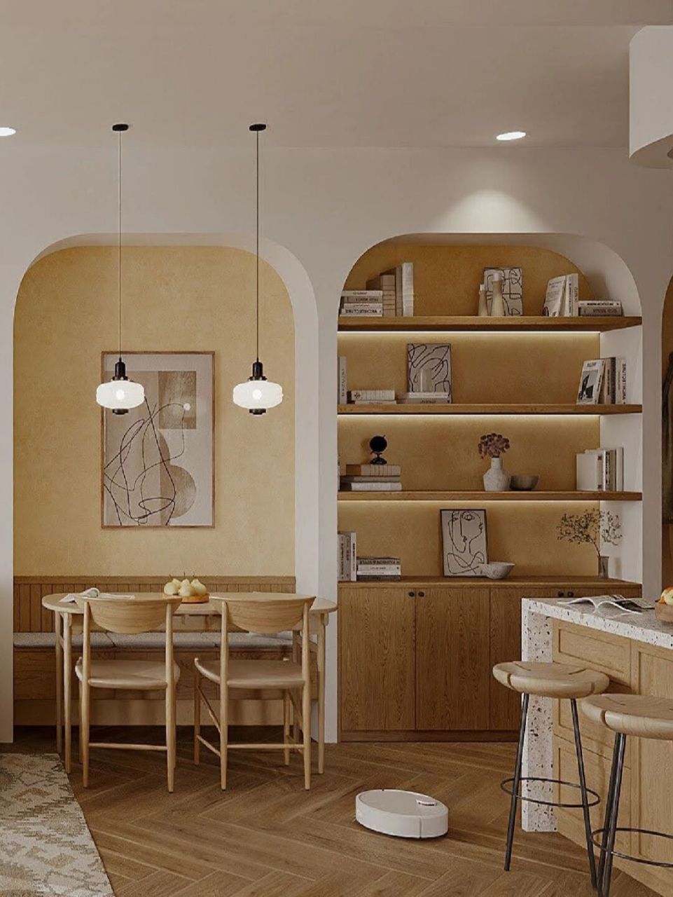 小户型教科书 全屋定制 / 厨房 弧形悬梁设计77u型半开放式厨房