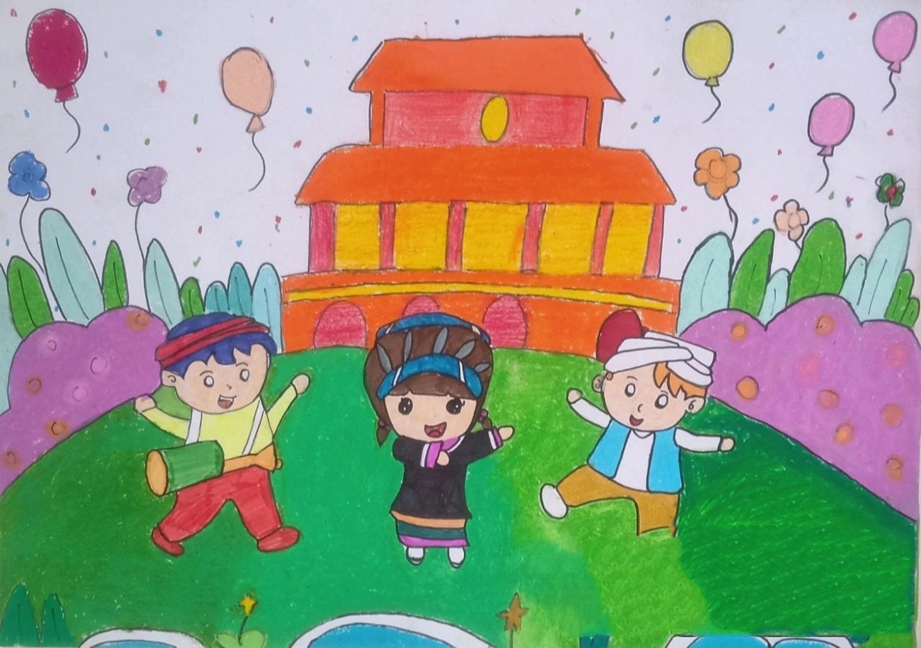 民族团结绘画,学生绘画作品