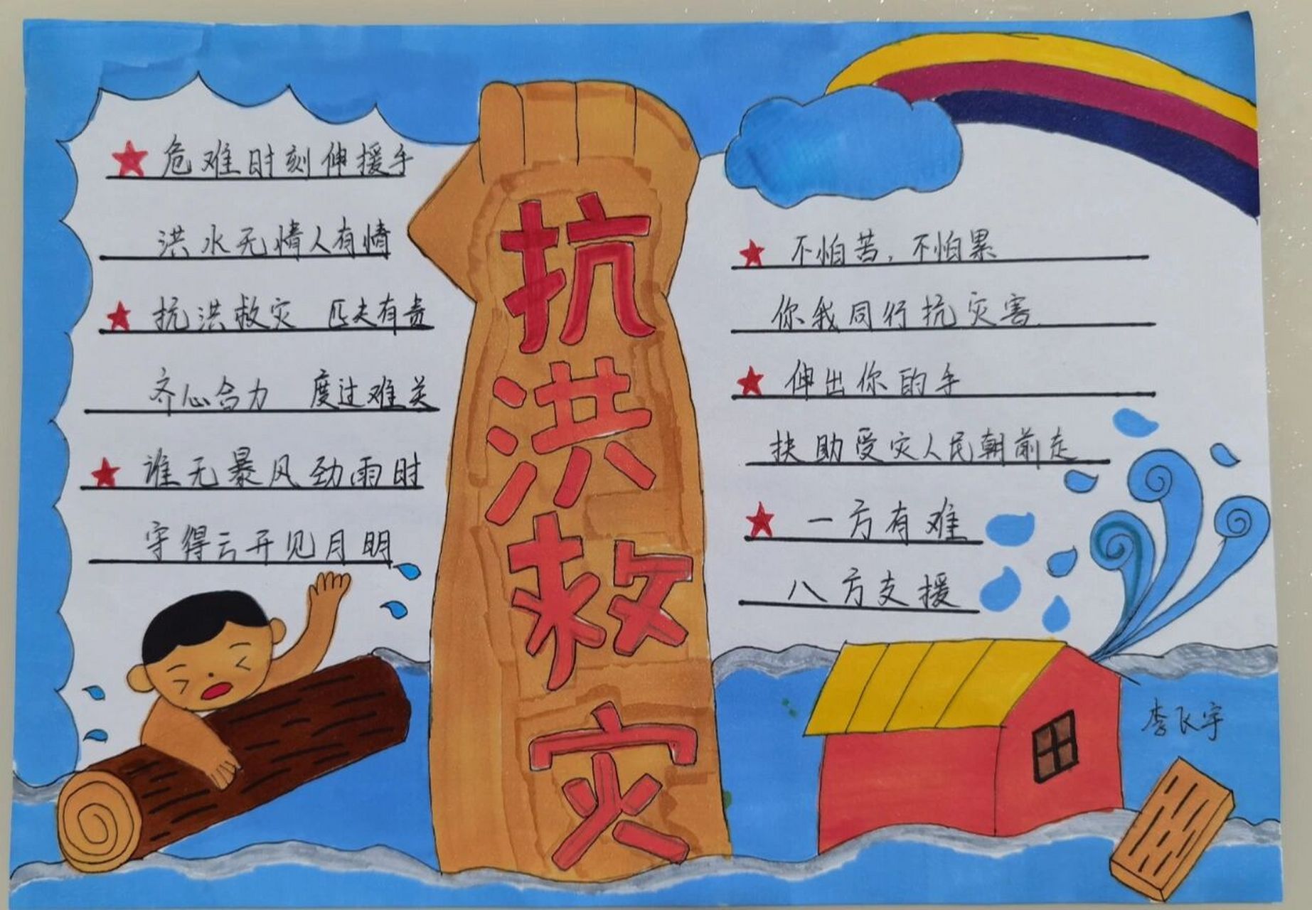 抗洪救灾手抄报