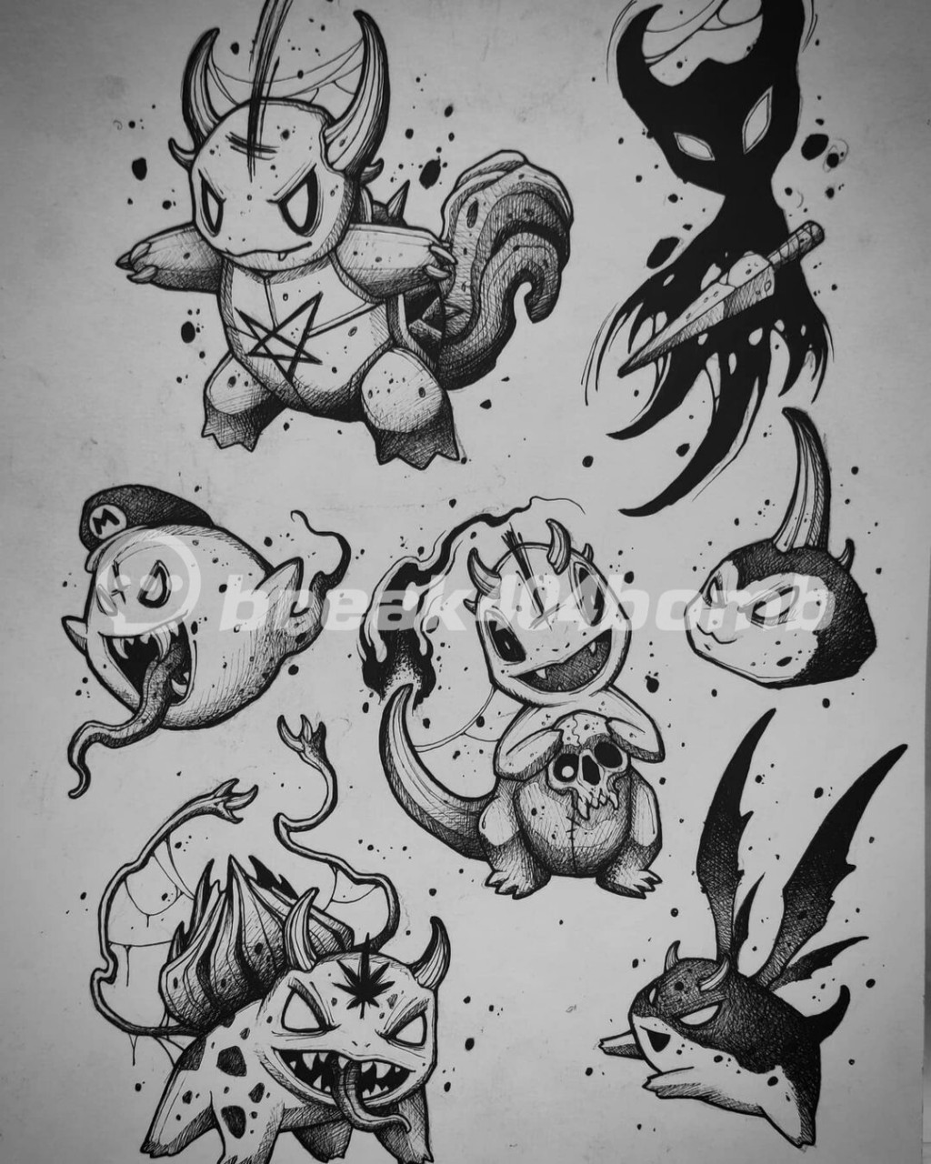 暗黑纹身/酷酷的拼接花臂/暗黑风格black [偷笑]暗黑纹身风格手稿,不