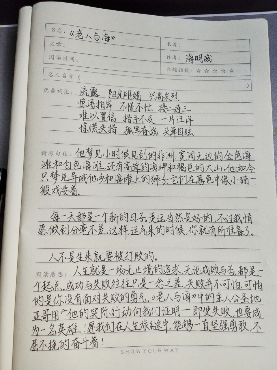 老人与海读后感 50字图片