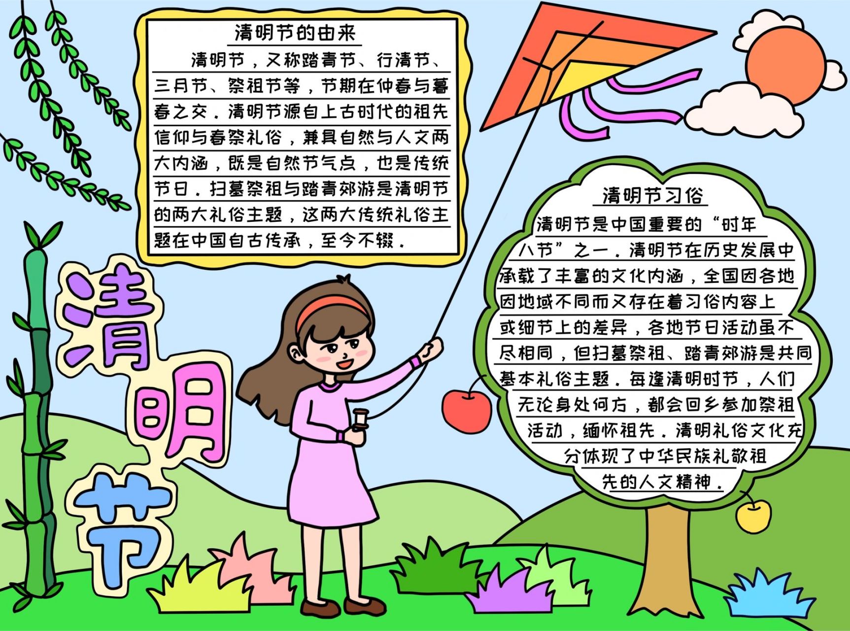 清明节手抄报素材分享 95清明节:又称踏青节,行清节,三月节,祭祖节