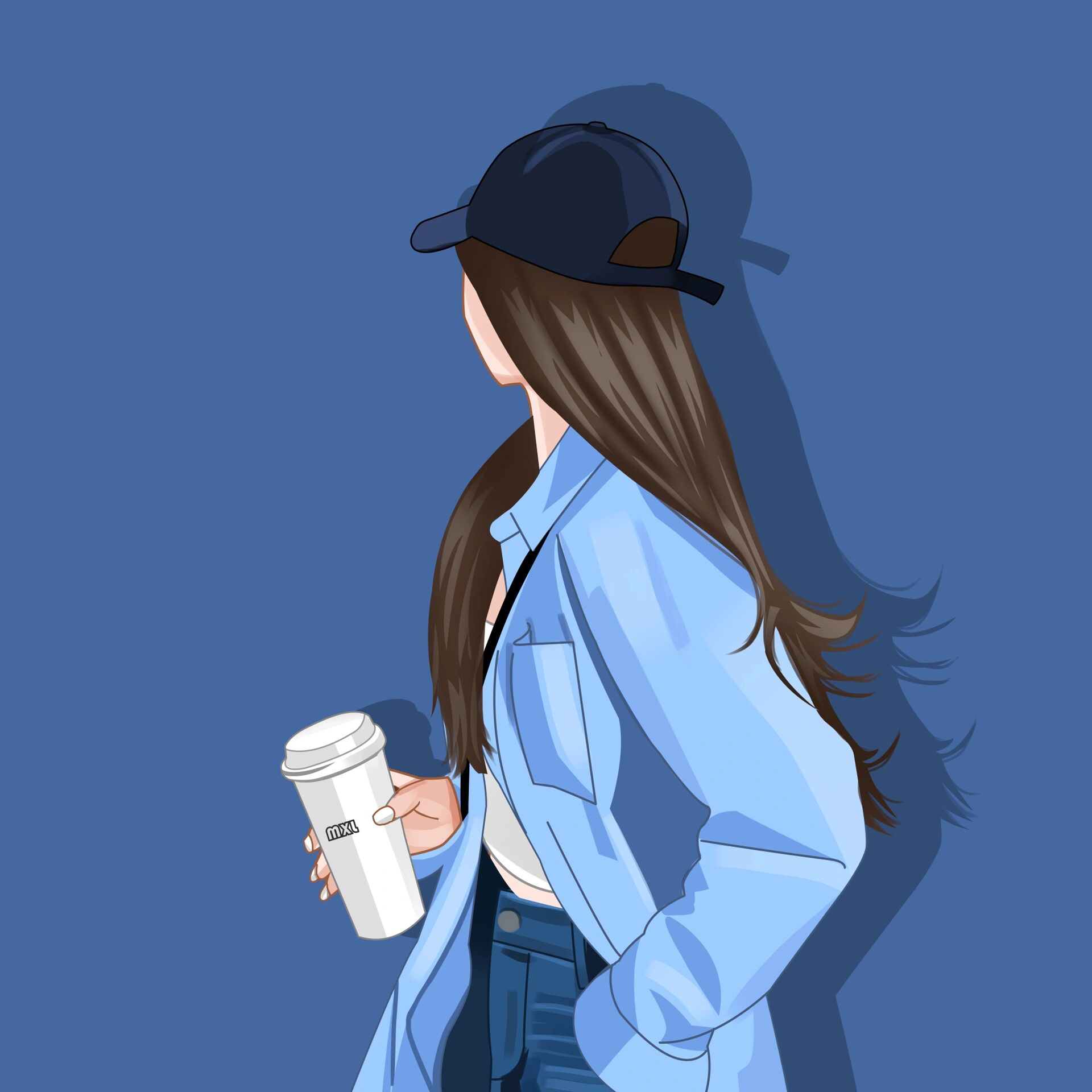 女生手拿咖啡头像|插画头像 9315做头像,礼貌拿图 0569♂15