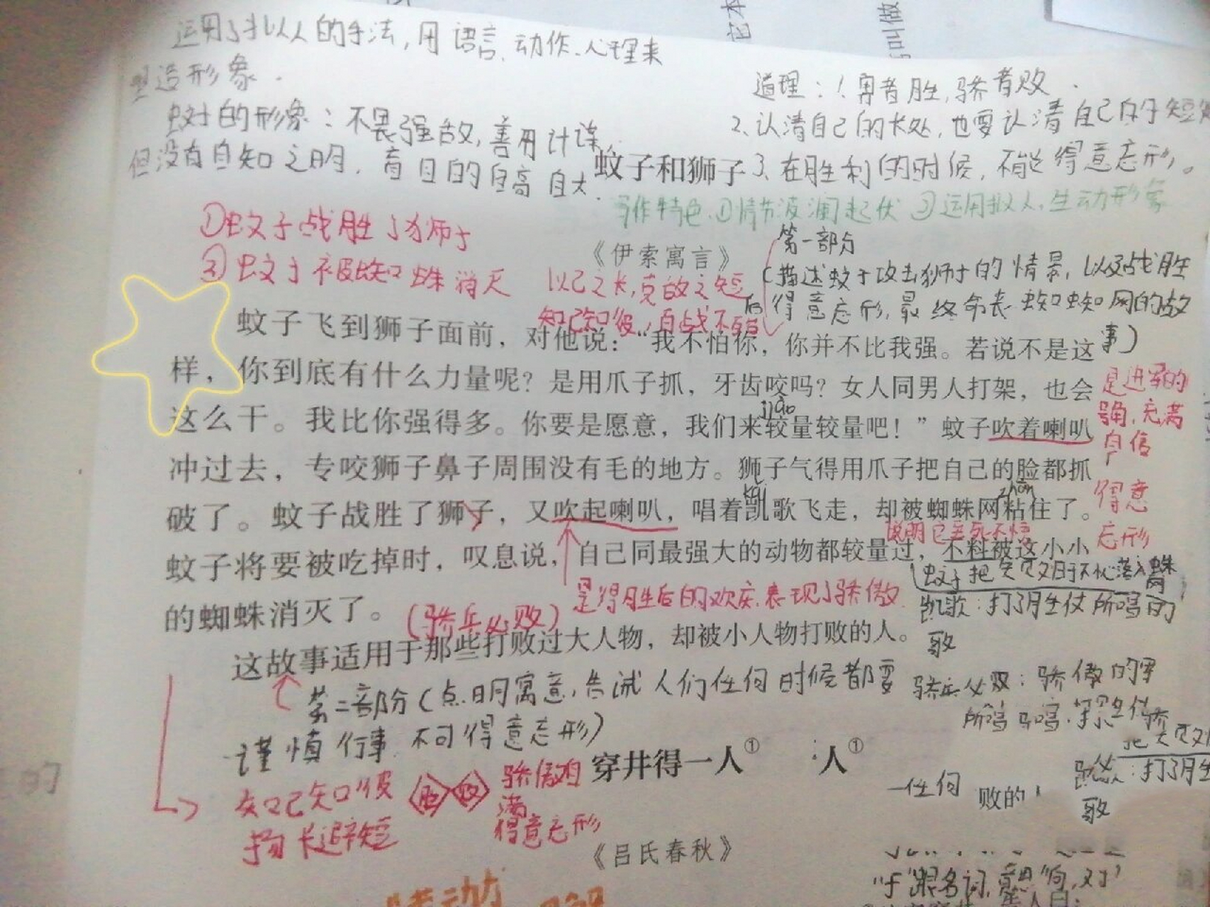 七上赫尔墨斯和雕像者,蚊子和狮子笔记 七上语文寓言四则前两则